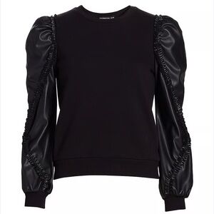 Generation Love Solid Black Georgia Sweatshirt Faux Leather Ruffle Sleeves XS